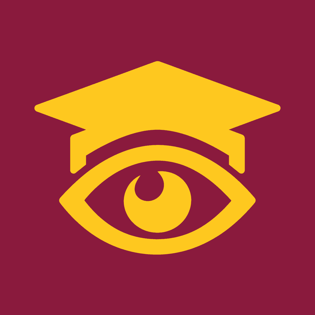 ASU ProfessorView's gold eye and graduation cap logo on a maroon background